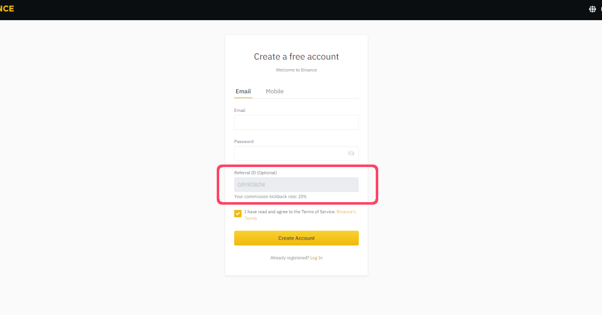 Binance Referral ID code: 45% discount and 20% for life in 