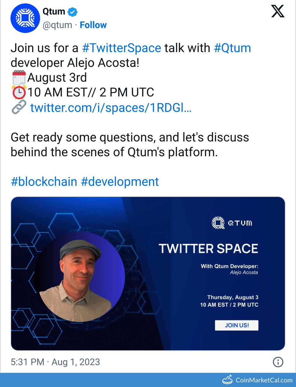 Qtum(QTUM) Twitter Spaces AMA at July 20, UTC | CoinCarp