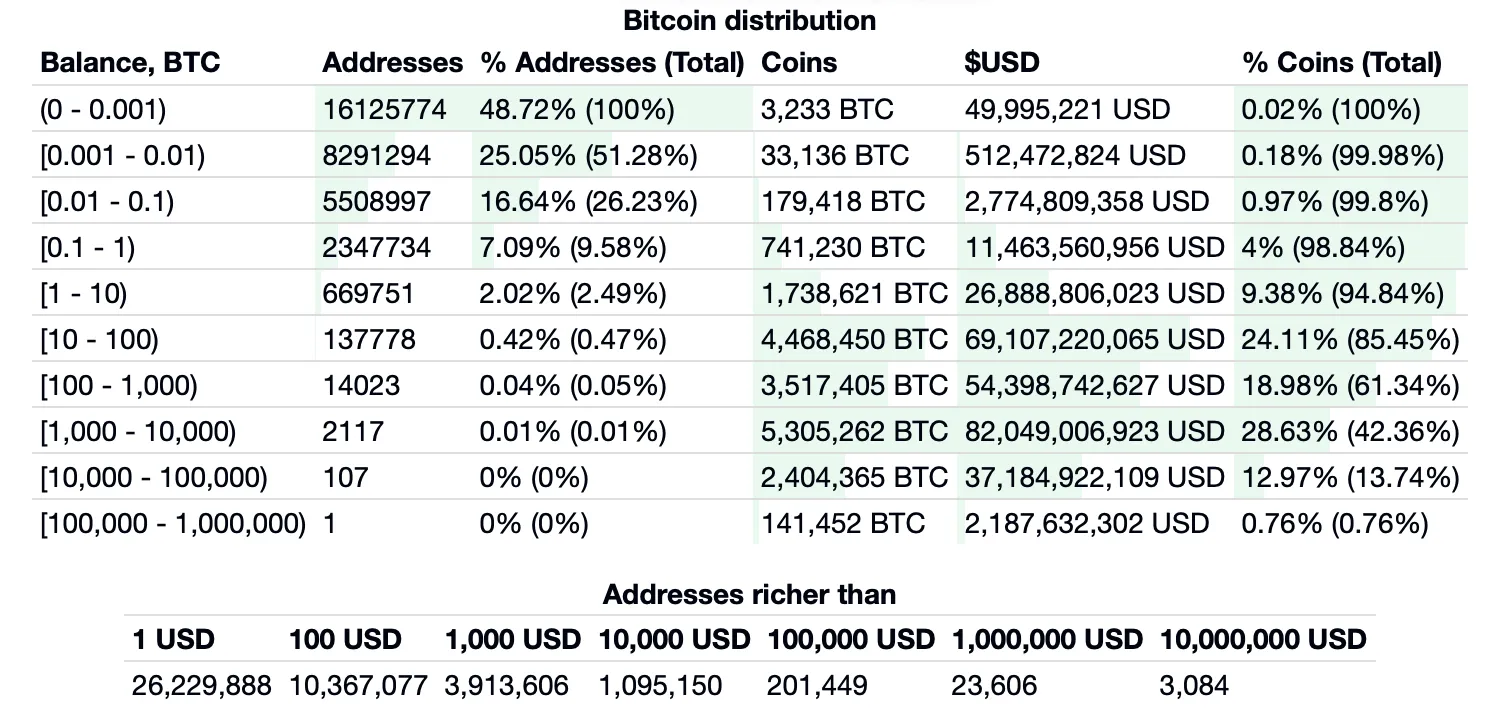 Top Richest Bitcoin Addresses and Bitcoin distribution