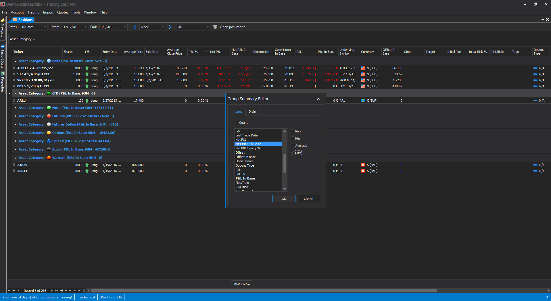 Trading Journal for Stock, Options, Futures and Forex