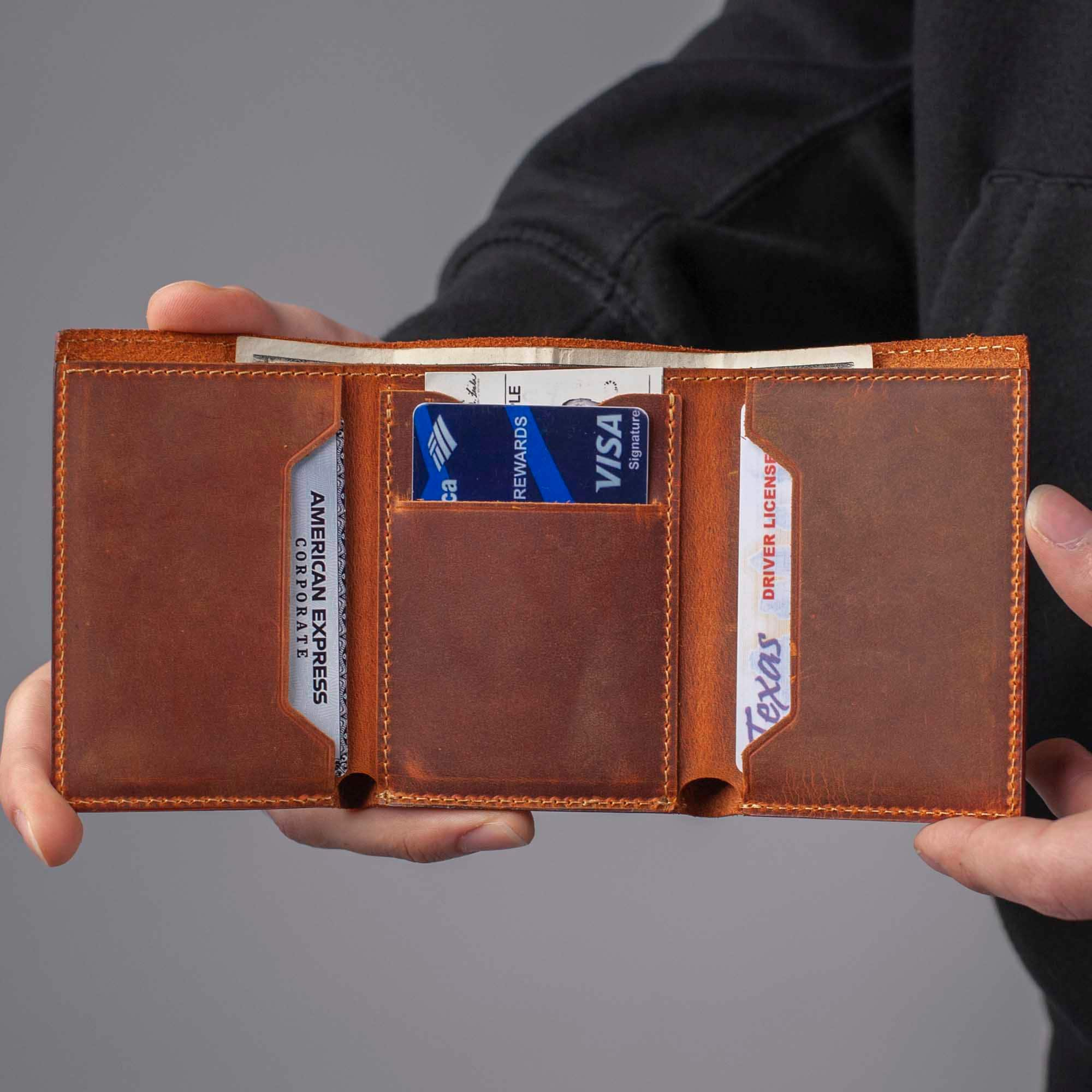 Leather Trifold Wallet - USA Made With Snap Closure | Mr. Lentz