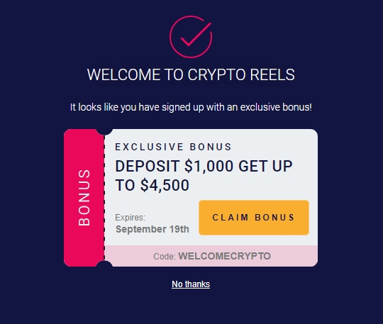 Crypto Reels No Deposit Bonus ✓