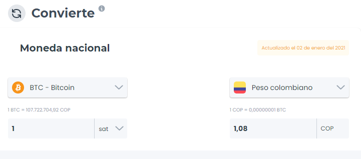 Convert Bitcoins (BTC) and Colombian Pesos (COP): Currency Exchange Rate Conversion Calculator