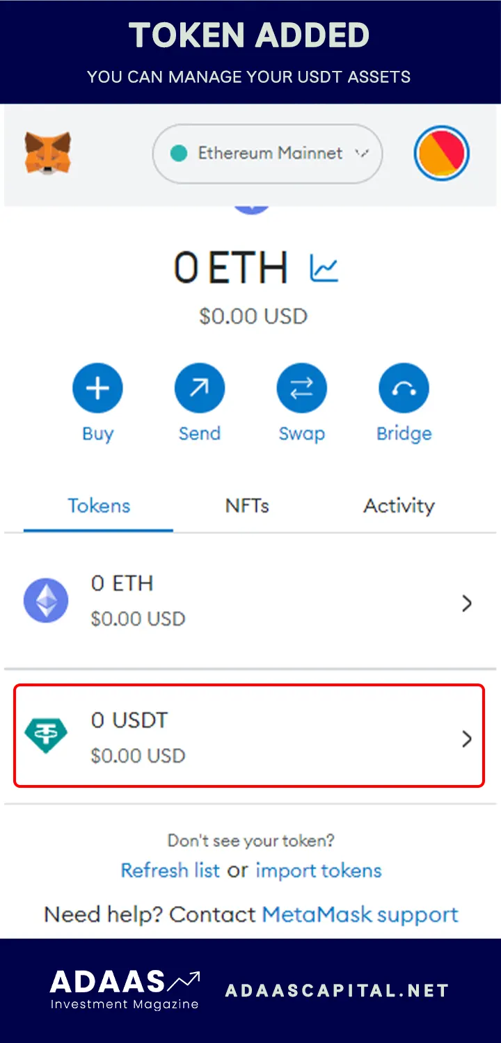 How to add your USDT wallet to MataMask?