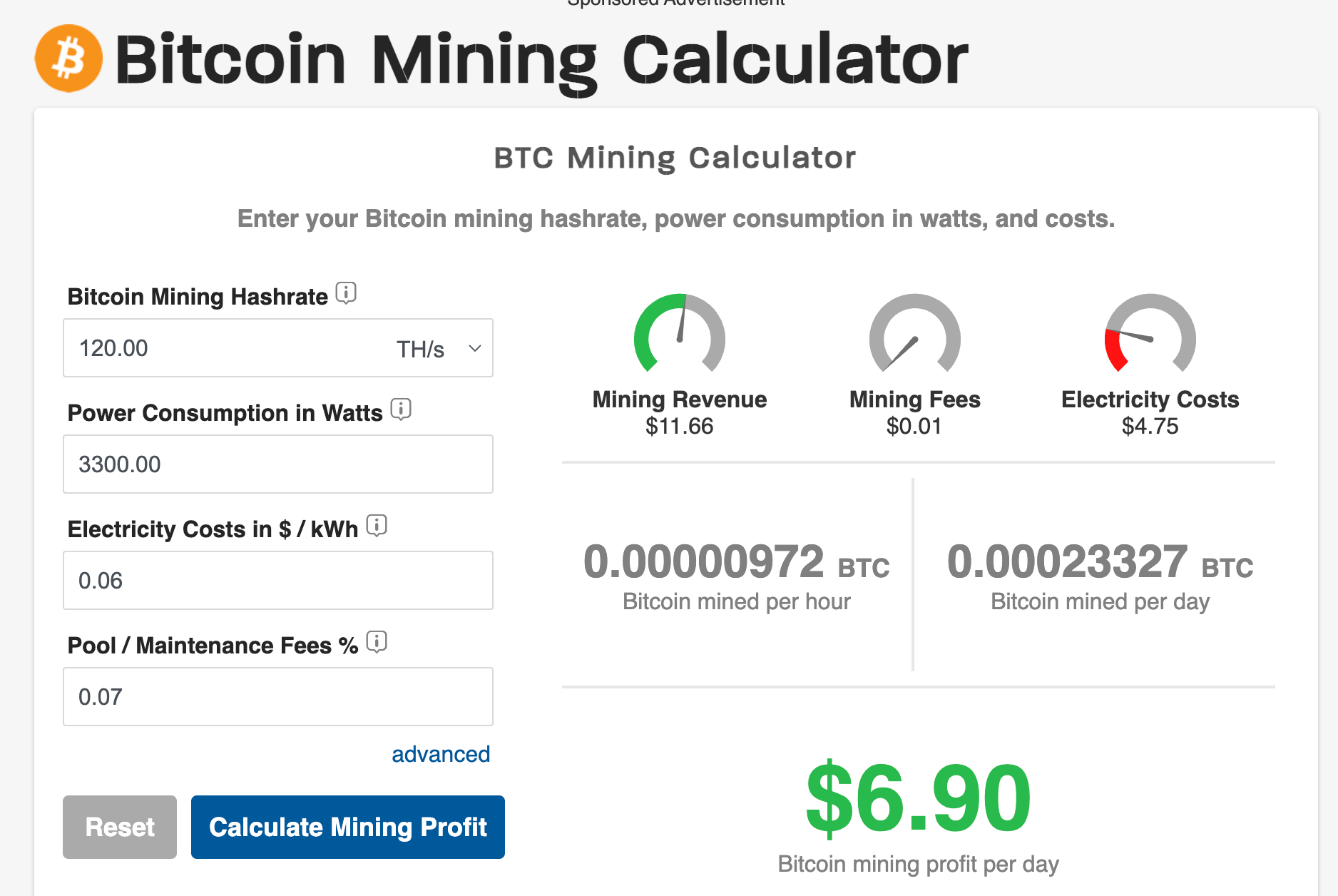 Bitcoin Mining Profit Calculator