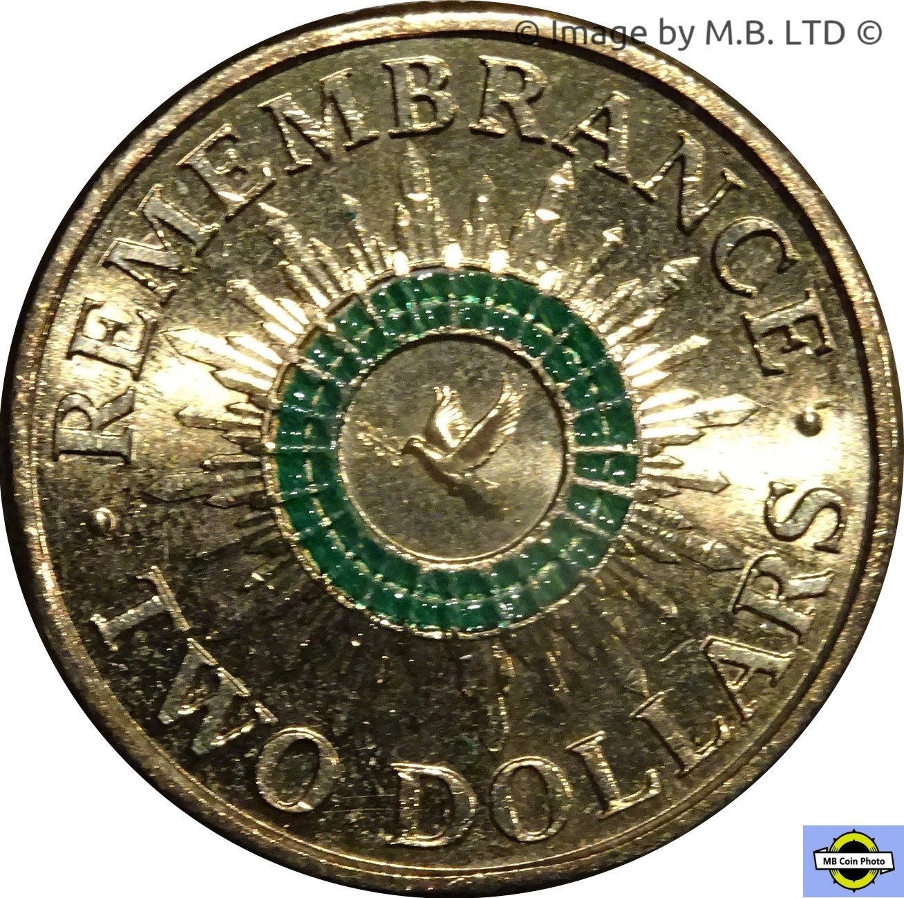 Two Dollars Remembrance Day (Green), Coin from Australia - Online Coin Club