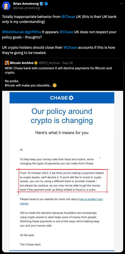 Chase changes crypto policy to block payments related to crypto assets