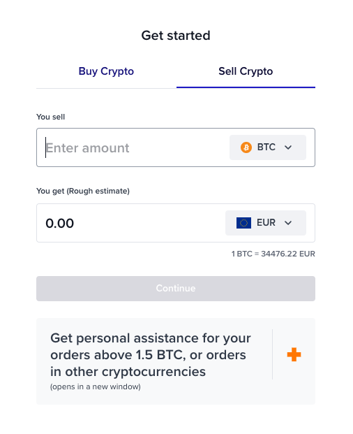 BTC to EUR | Sell Bitcoin in Euro | No KYC required