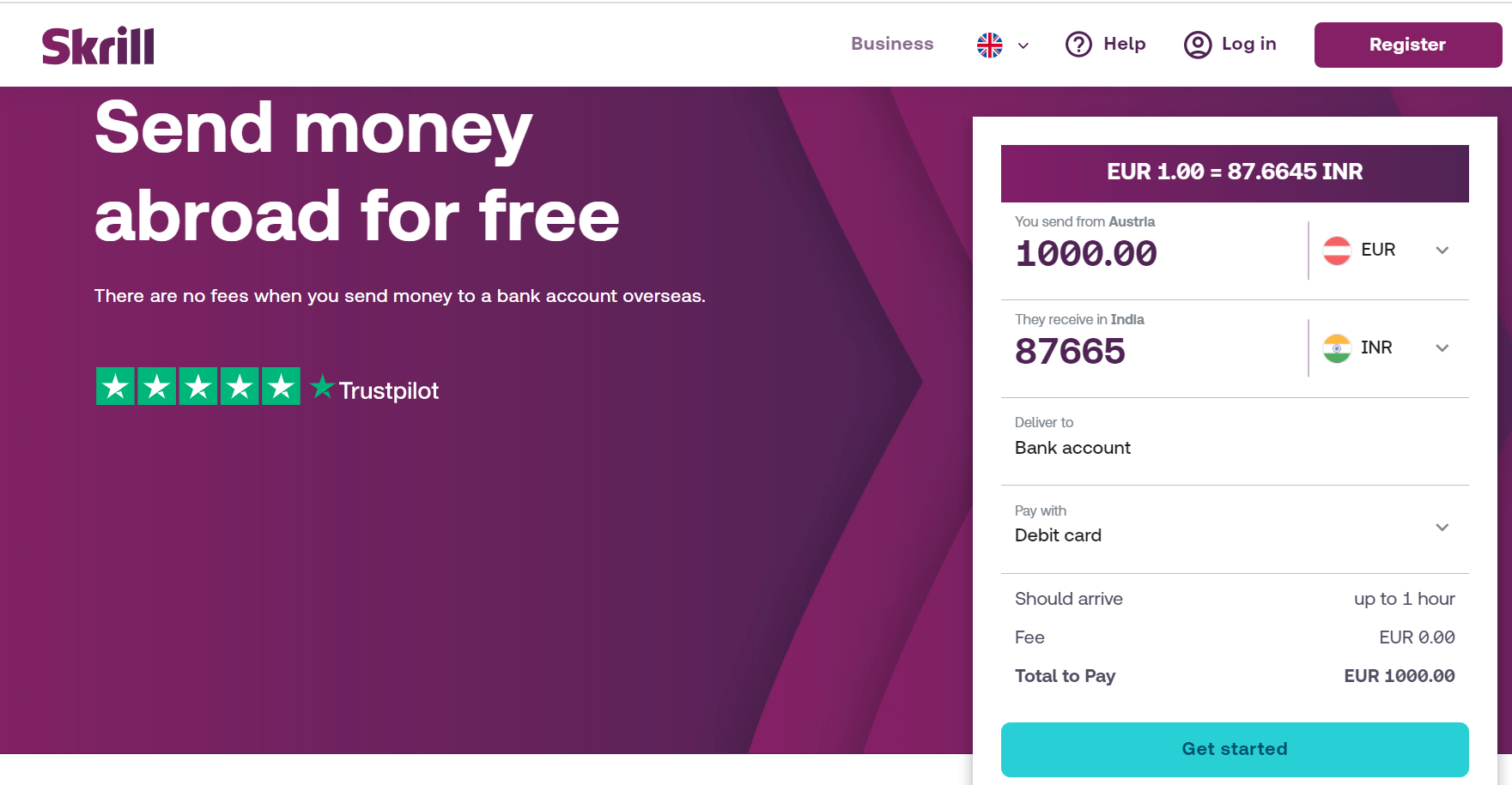 Skrill Money Transfer coupon - Get 20 GBP for 2nd transfer