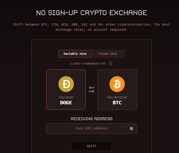 Exchange Dogecoin (DOGE) to Bitcoin (BTC) at the best rate with no sign up