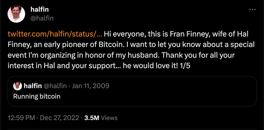 Hal Finney's Iconic 'Running Bitcoin' Tweet Turns 14