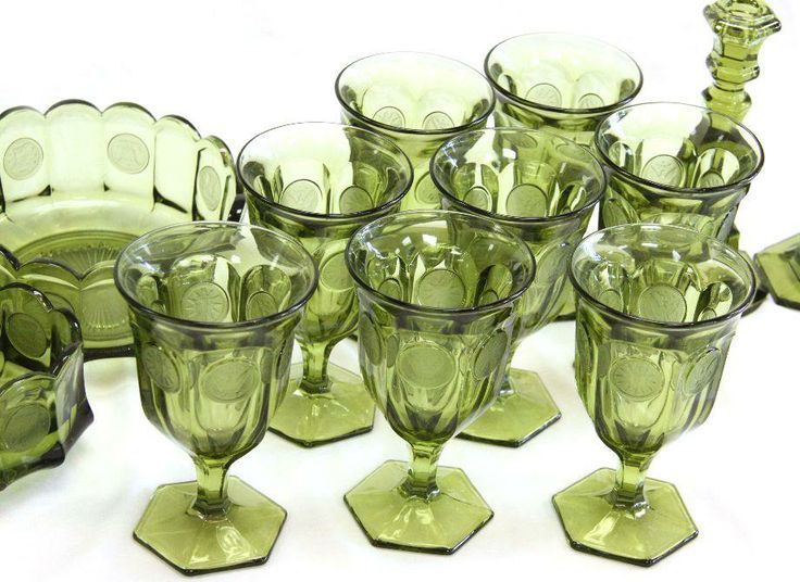 Coin Glass Olive Green Wedding Bowl Fostoria