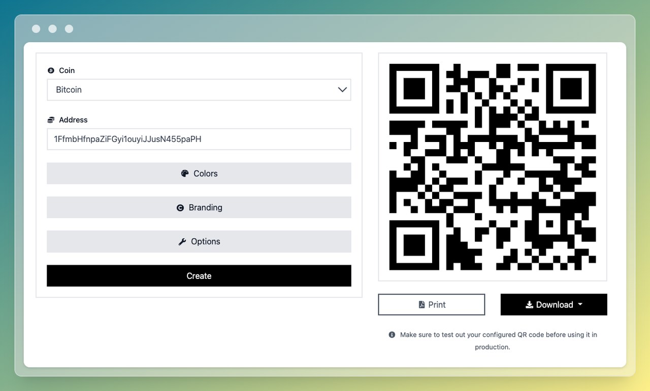 Online Crypto QR Code Maker for any docs!