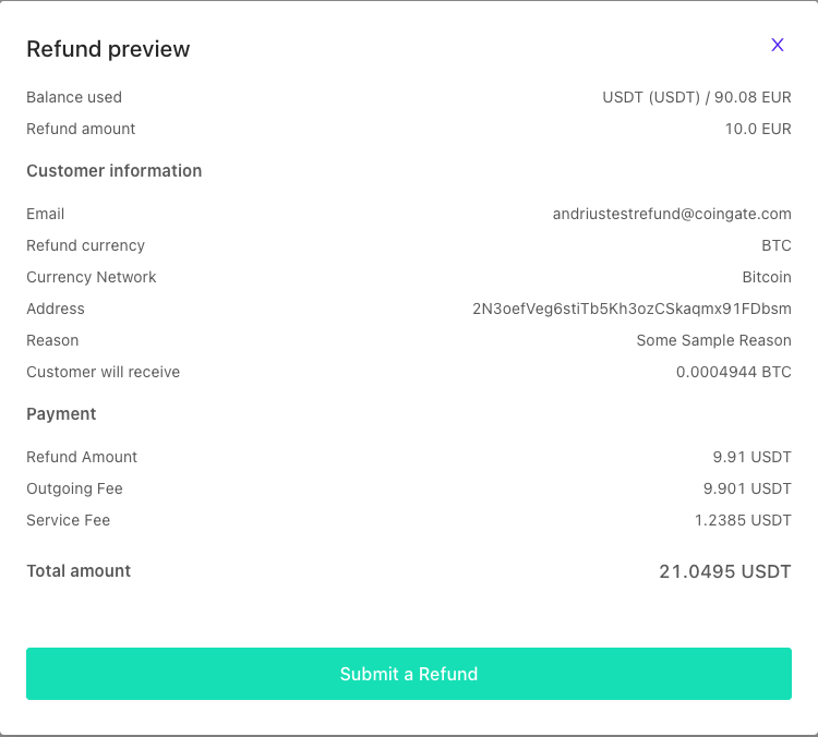 Bitcoin payment refund