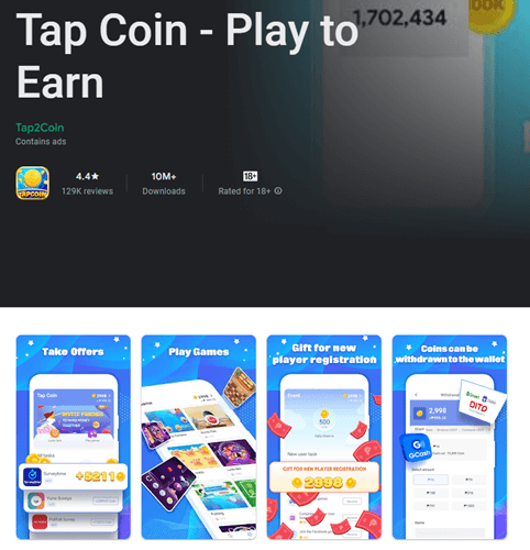 Download Tap Coin to play games and do tasks