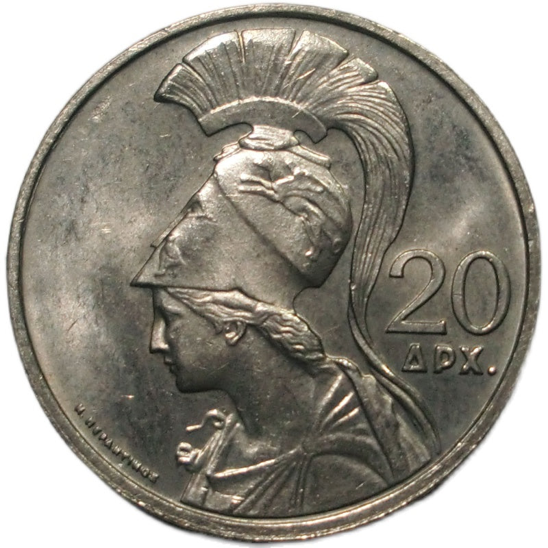 Coin Value: Greece 20 Drachmai (Athena) 