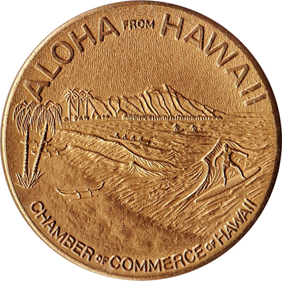 Hawaii Honolulu Dollar with a casing around it to be worn as a medallion on neck - Antique