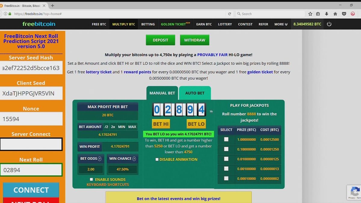 Freebitcoin Next Roll Prediction script CryptoHack Store