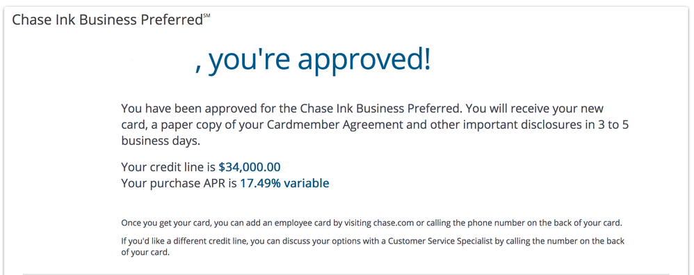 Chase Ink Business Unlimited APPROVED!! - myFICO® Forums - 