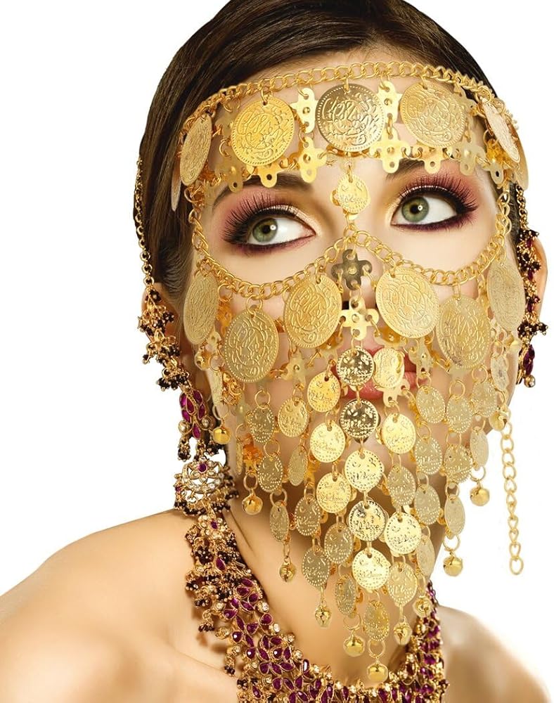 Bedouin Style Gold Coin Face Veil with Gem | ostrov-dety.ru | Jóias da disney, Jóias, Tiaras