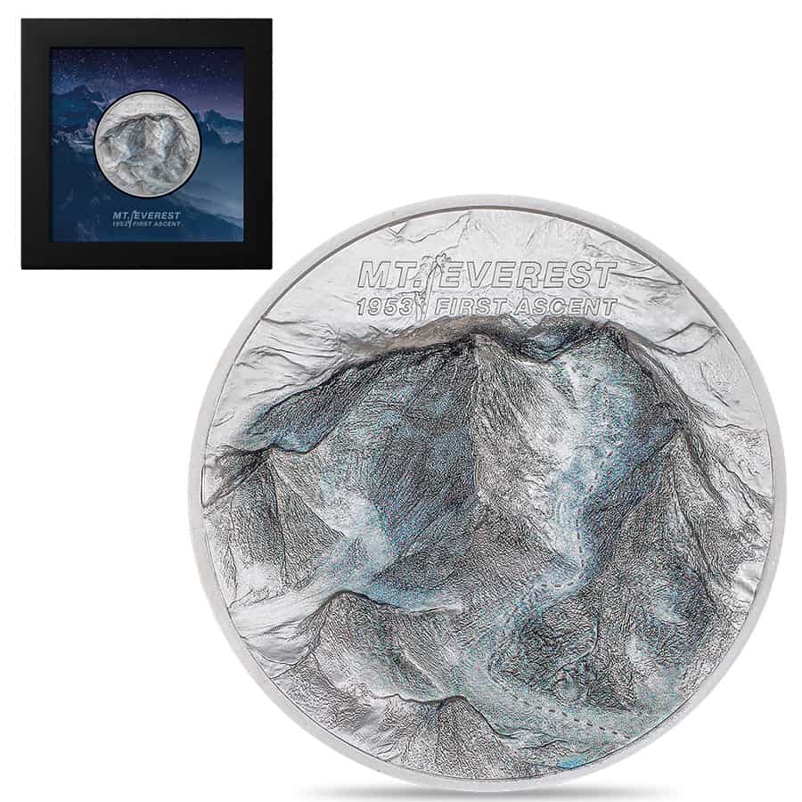 Mt. EVEREST – First ascent 2 oz. Silver Coin $10 Cook Islands 