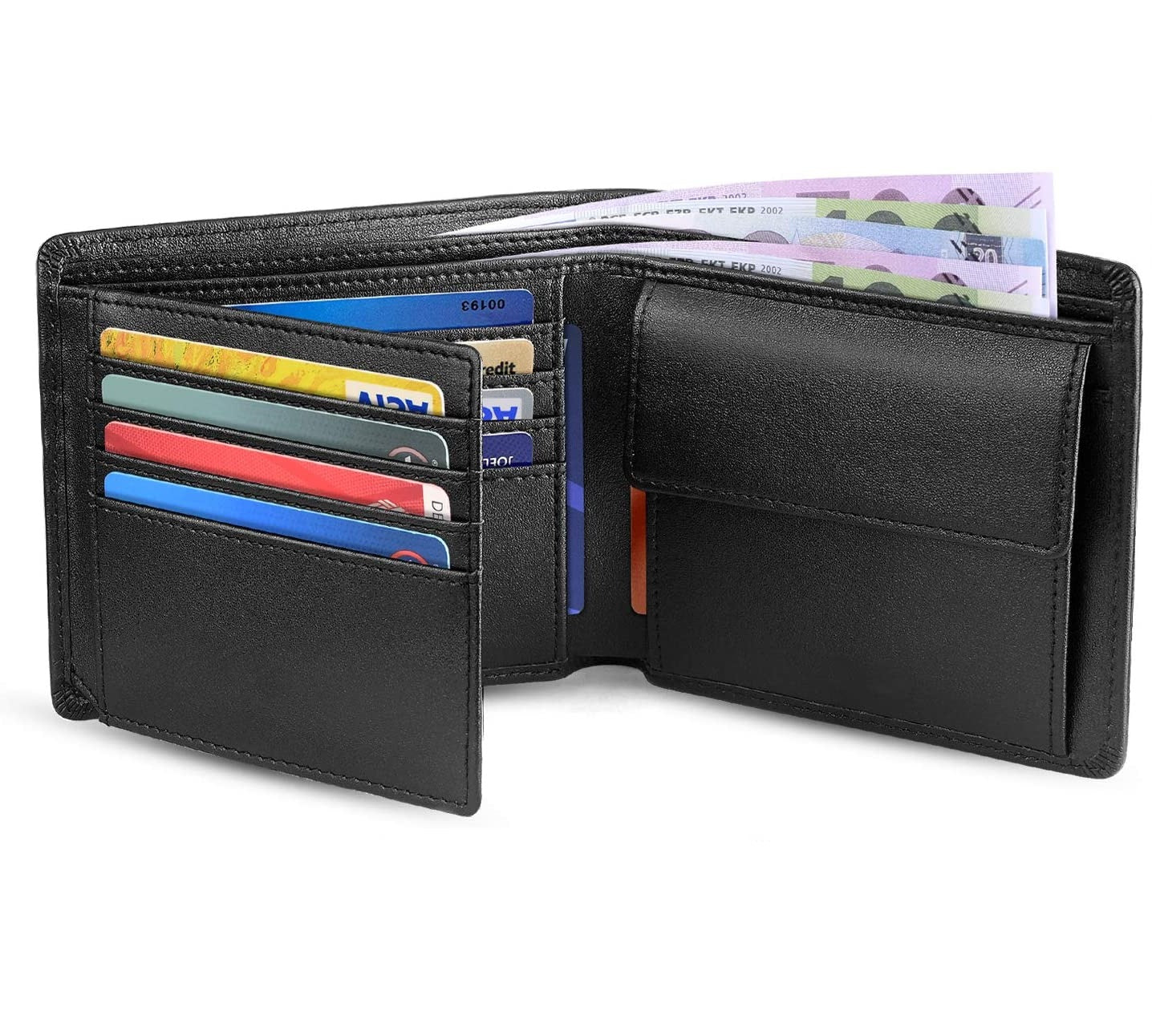 men's black leather wallet with coin pocket — MUSEUM OUTLETS