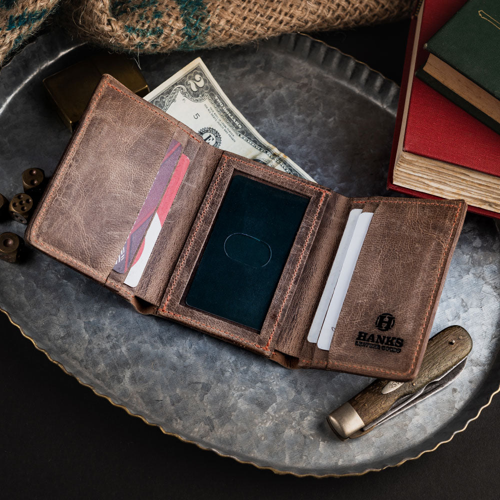 Vintage Brown Trifold Wallet • Handcrafted in the USA