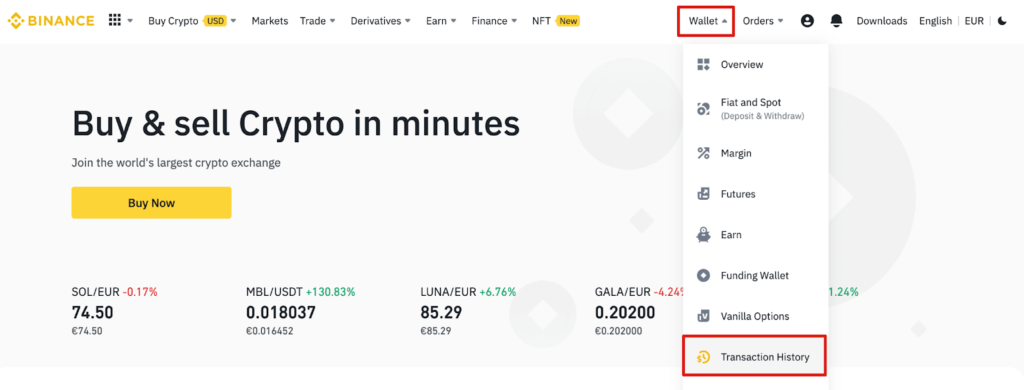 Using Binance API to get the user’s trading history