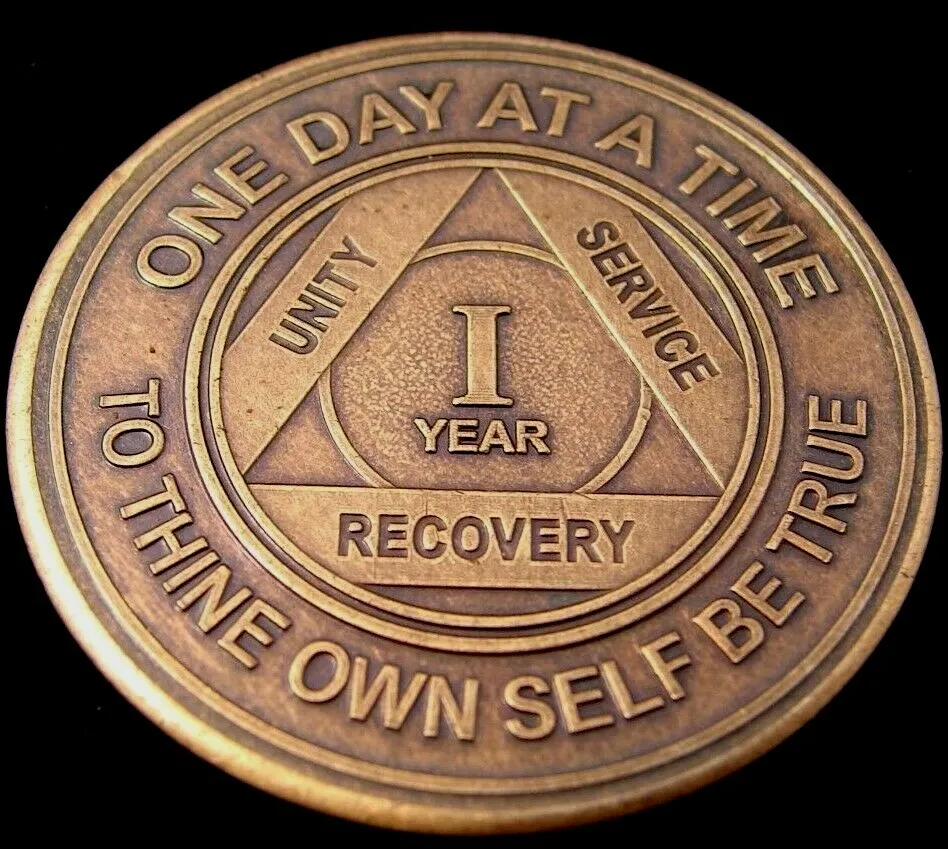 AA Medallion Year 1 - 65 Bronze Traditional Raised Center Sobriety Chi – RecoveryChip