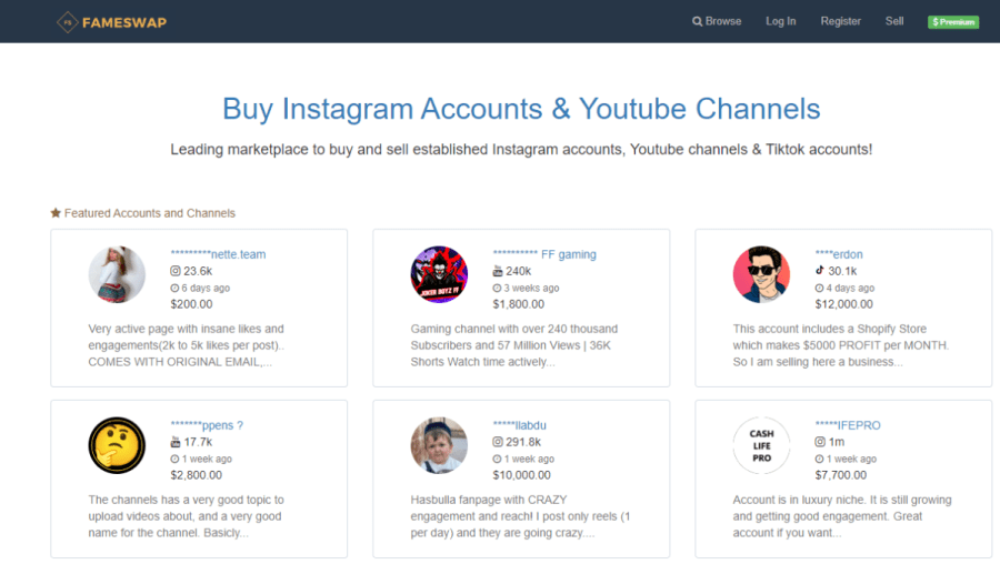Buy/Sell Social Media Accounts For Sale: Instagram, Youtube, Tiktok