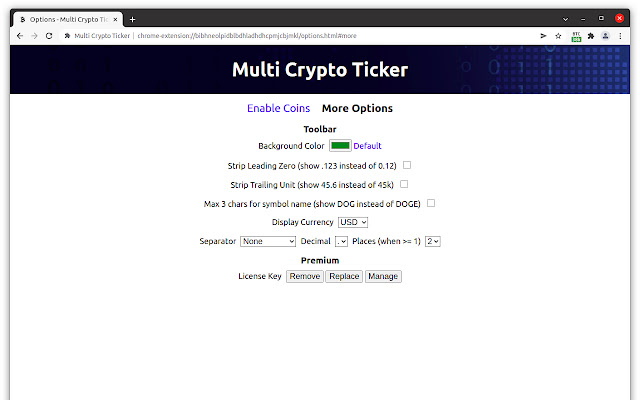 Monitor crypto prices in your browser toolbar - Multi Crypto Ticker