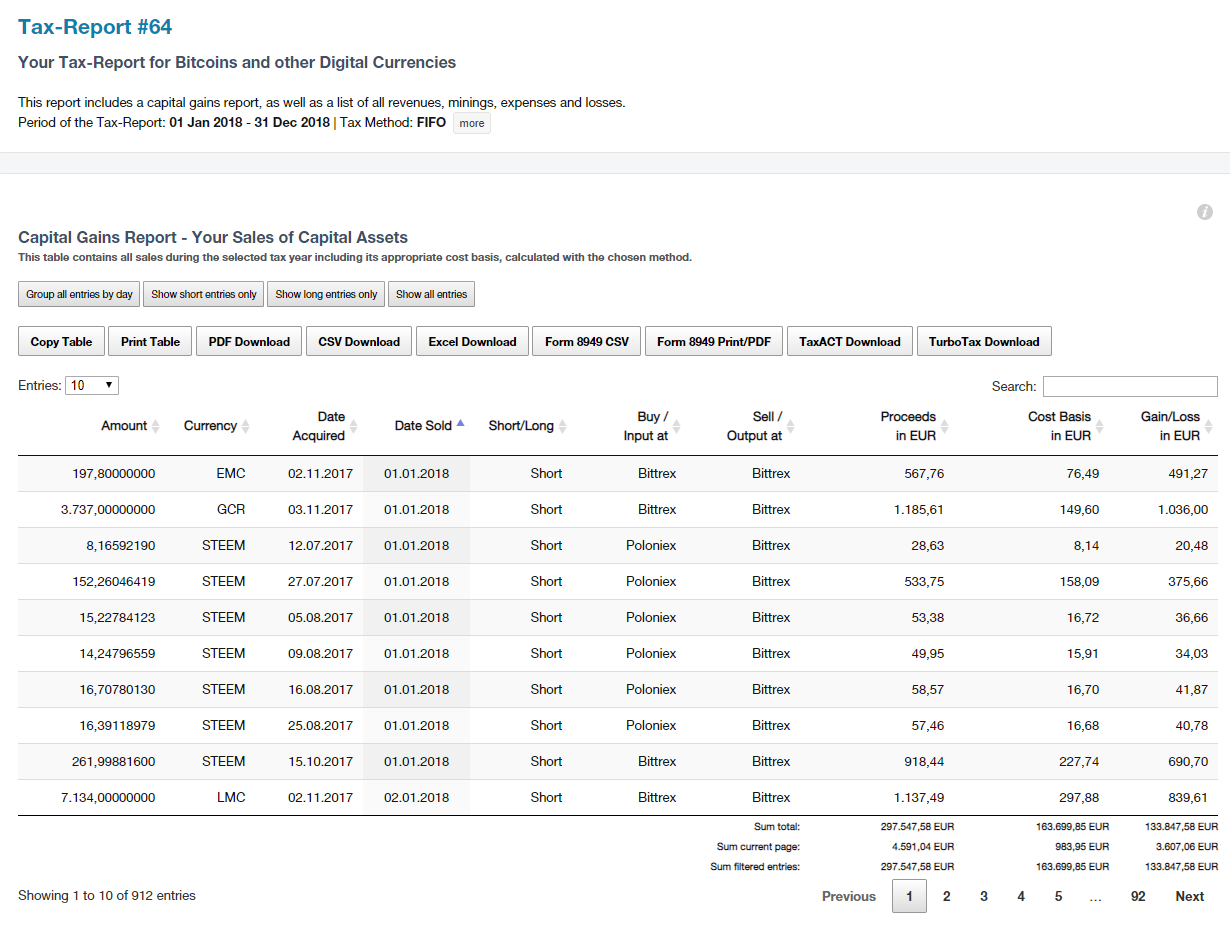 CoinTracking · Reporting Overview