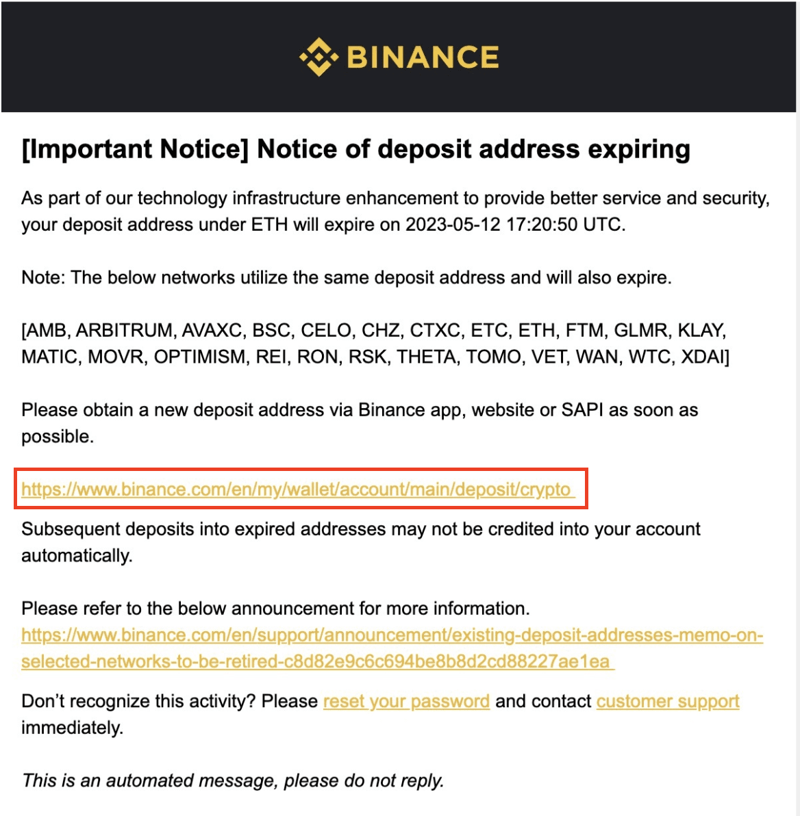 Binance to Retire Select Deposit Addresses and Memos