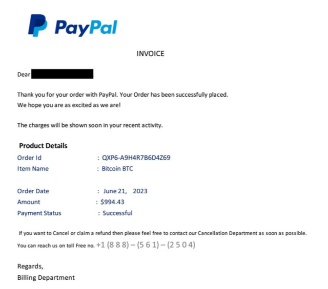 email recd with invoice for unauthorised bitcoin t - PayPal Community