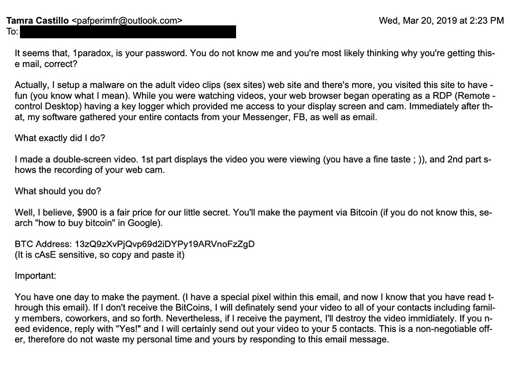 Received email from my own account demanding bitcoin - Microsoft Community