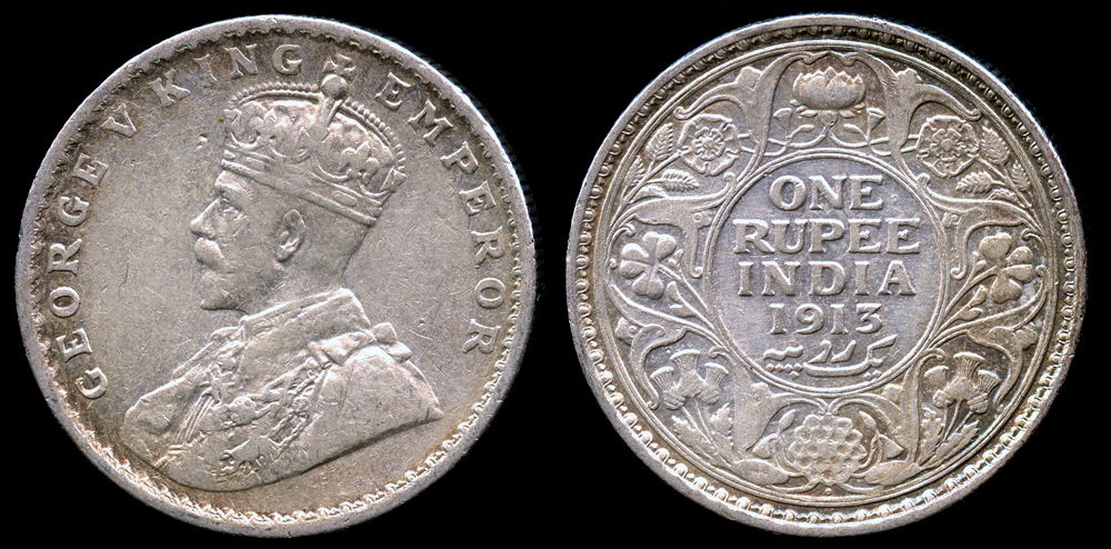 PURE SILVER GEORGE V King Emperor One Rupee India Old coin $ - PicClick AU