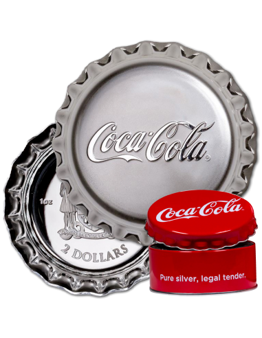 COCA COLA Bottle Cap Shape Proof 1 Oz Silver Coin 1$ Fiji 