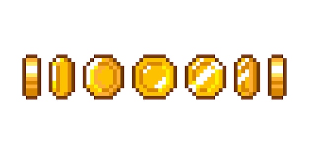 Gold Coin Animation Frames for Retro Video Game