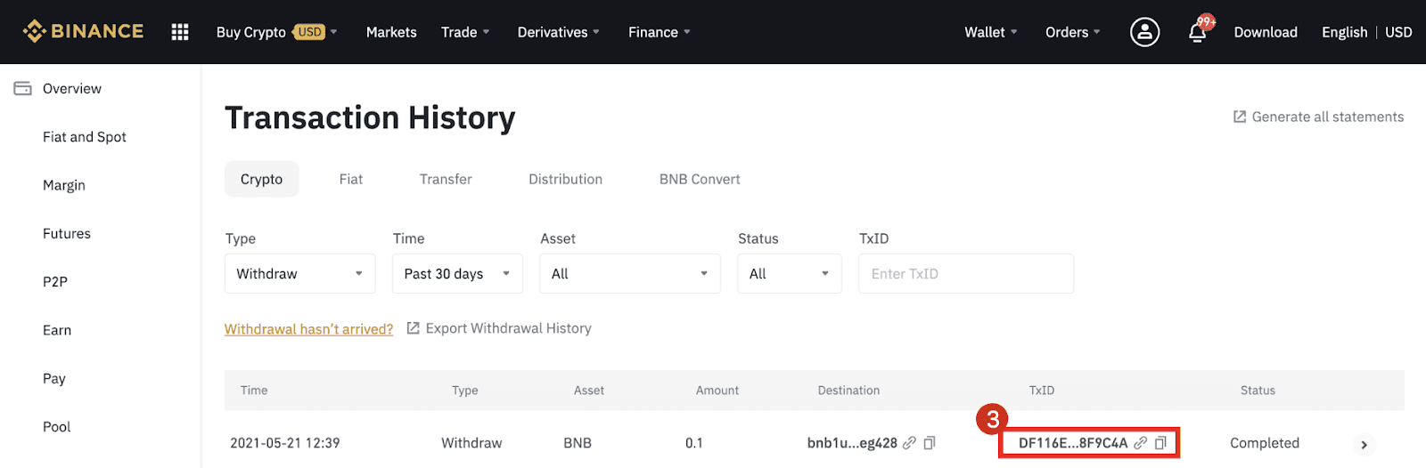 How to locate transaction hash : HitBTC