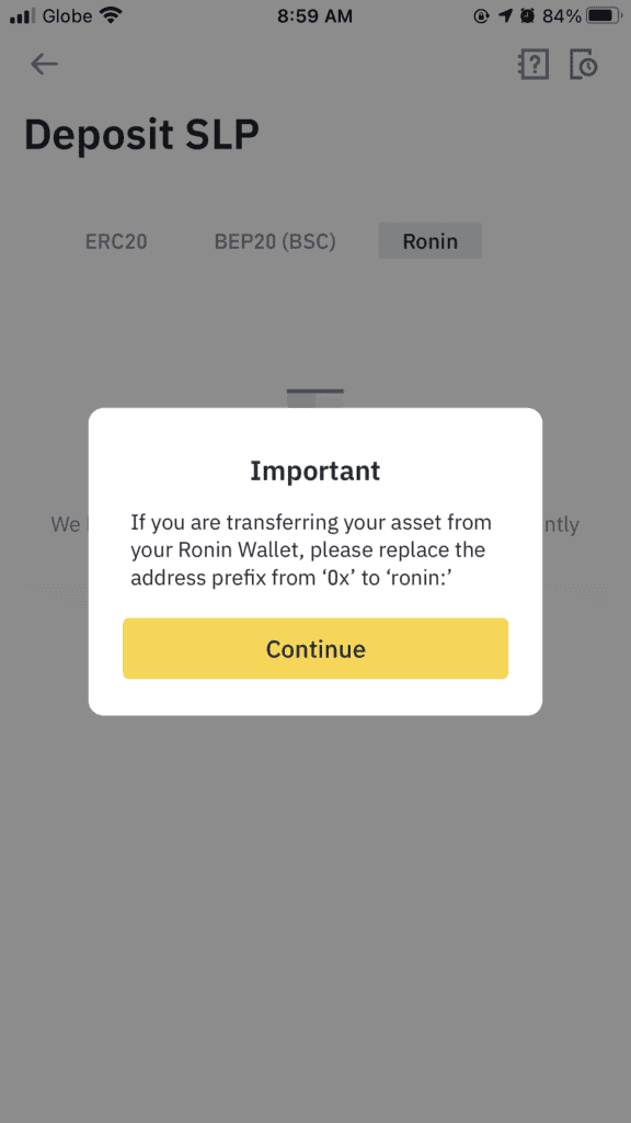 How to Transfer SLP to Binance from Ronin Crypto Wallet