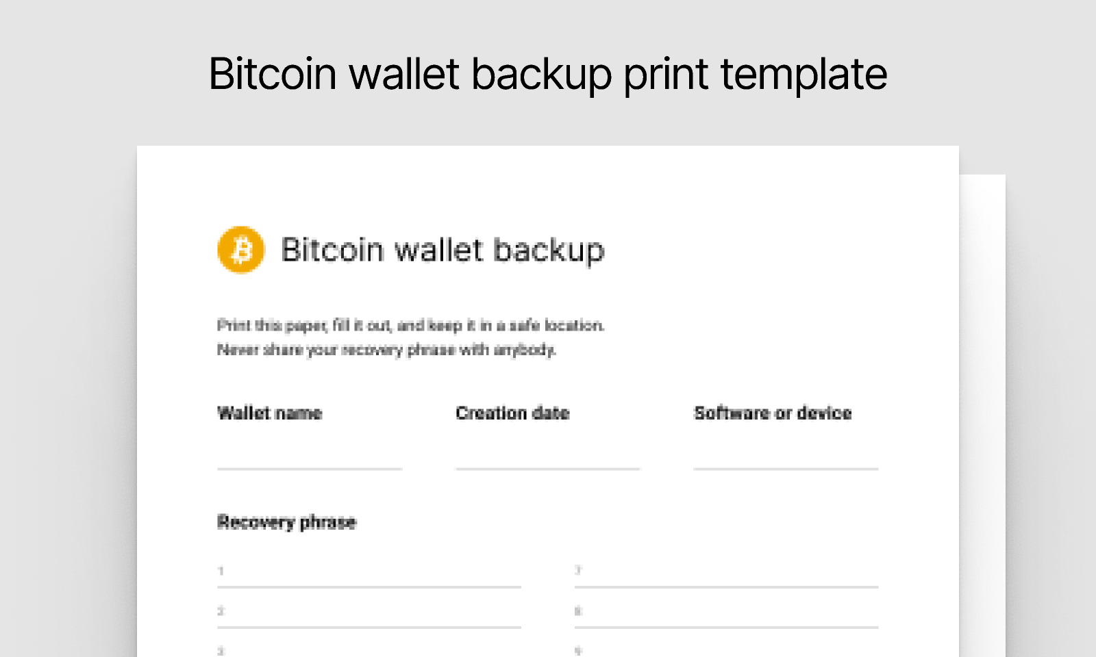 Bitcoin wallet backup print template | Figma Community