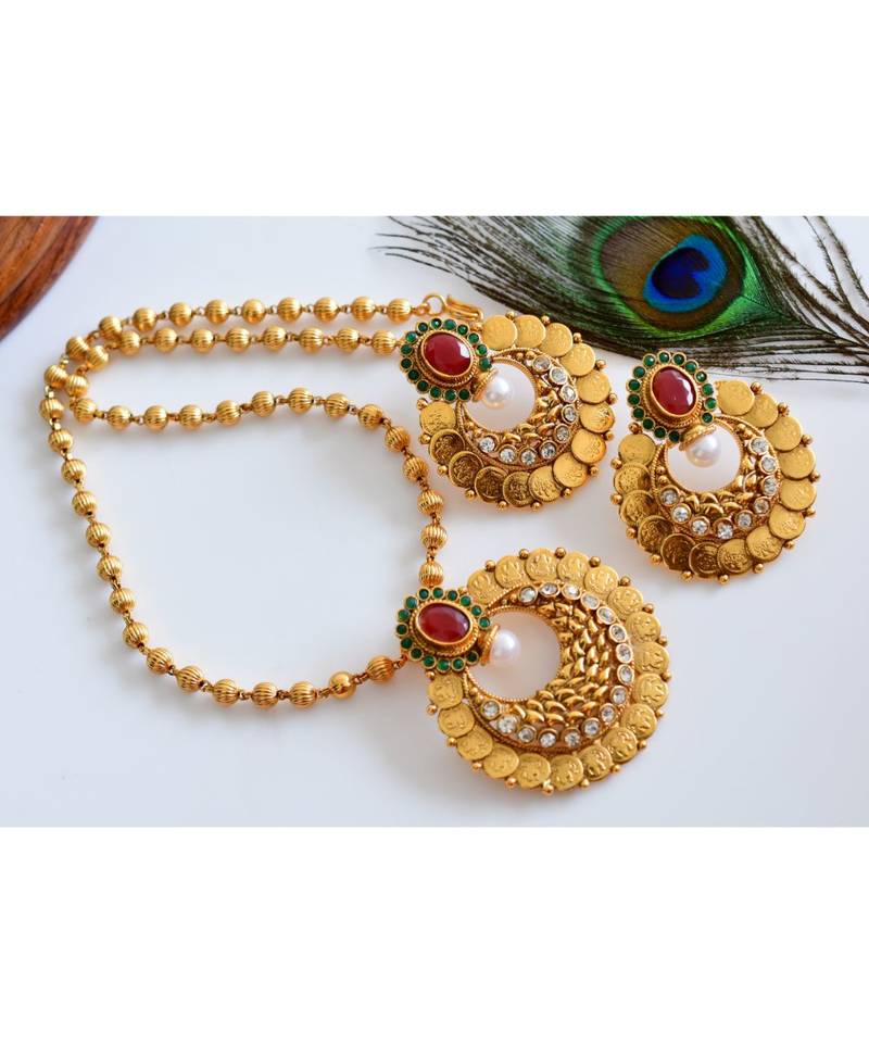 Hayagi Eid Special Chand Tara Red Green Studds Coin Necklace Set at Rs /set in Pune