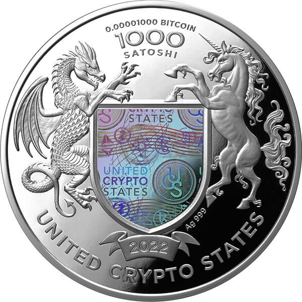 BINARY EAGLE Cryptocurrency 2 Oz Silver Coin Satoshi United Crypto States 