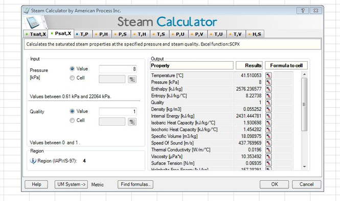 Saturated steam table